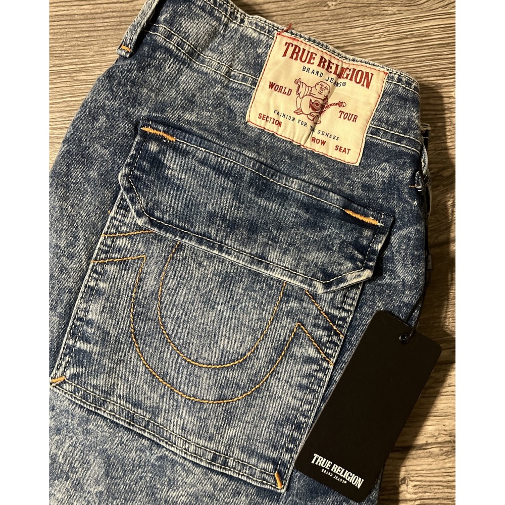 True Religion Medium Acid Wash Cargo Tapered Leg Blue Jeans Size 33 (34x33) NWT